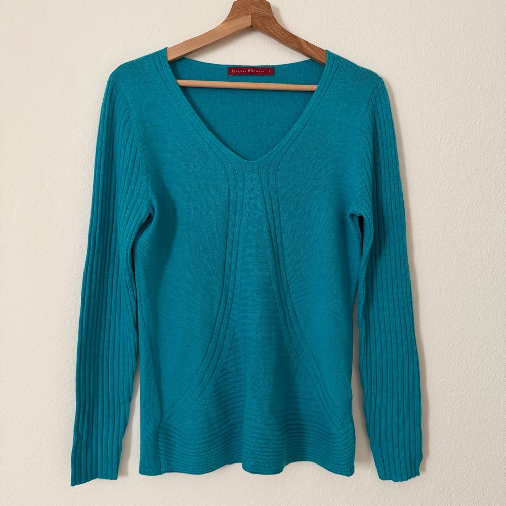 Krimson Klover 100% Wool Pullover Knit Sweater Top Large L Blue Savant Autumn